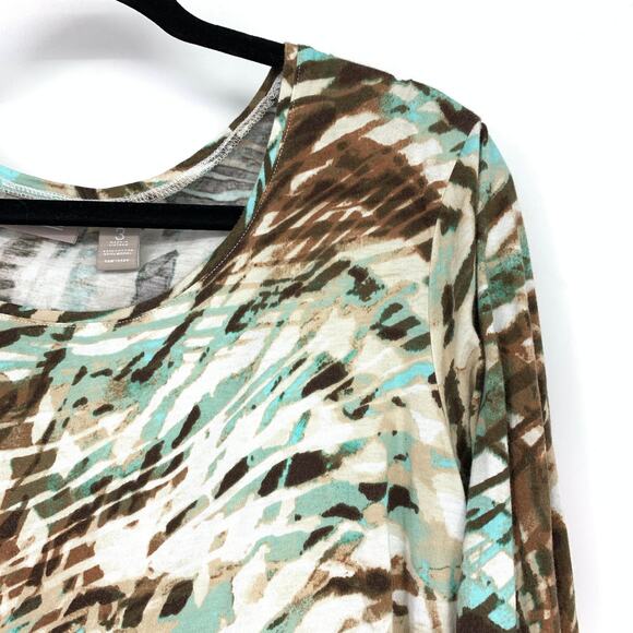 Chico's Women's Abstract Zebra Brushstroke Tunic Top Size 3 (L/XL) Brown Teal - Picture 3 of 5